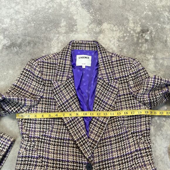 L'Agence Revolve Blazer‎ Womens 10 Chamberlain Houndstooth Jacket Tan Multicolor - Picture 2 of 9